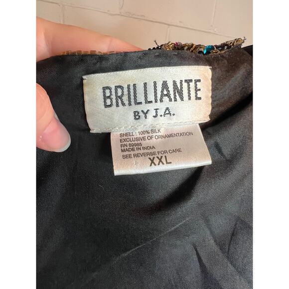 jacket beaded sequins short sleeve 100% silk black purple gold blue glam - Picture 12 of 13